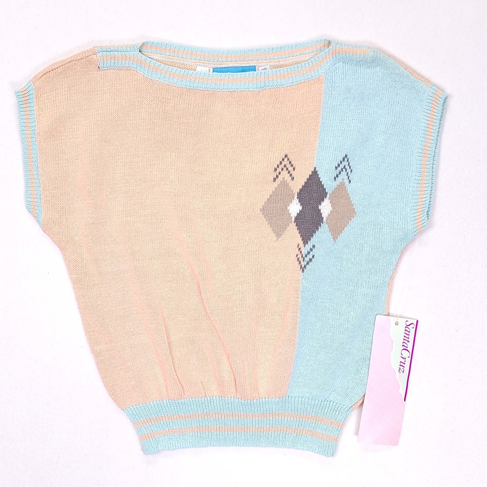 Santa Cruz Vintage 80s‎ Knit Top Pastel Colorblock Geometric Diamond Juniors NWT
